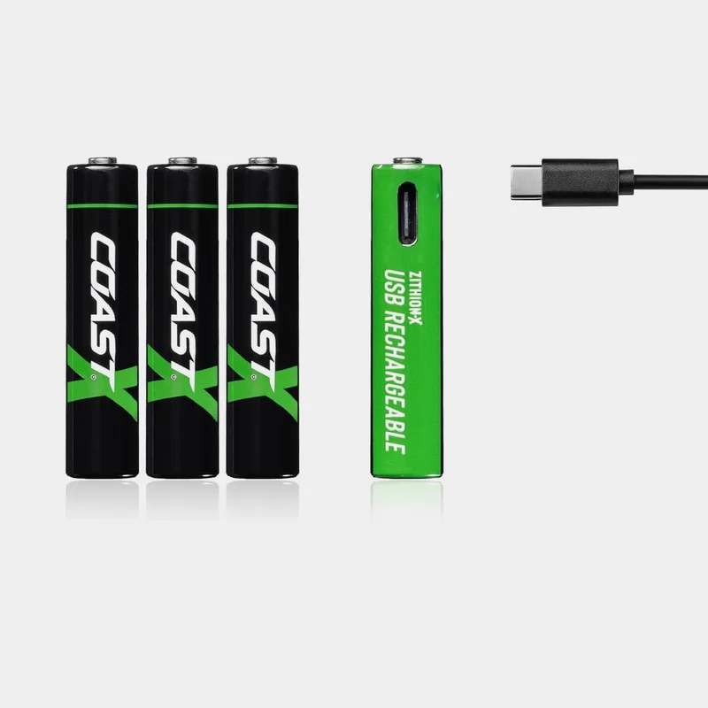 Laddningsbara AAA-batterier Coast ZITHION-X AAA USB-C, 1.5 V, litiumjon (Li-Ion), 750 mAh / 940 mWh, 4-pack + laddare