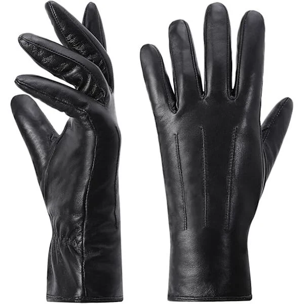 Women's Genuine Leather Gloves, Winter Warm Cashmere Lined Touchscreen Gloves