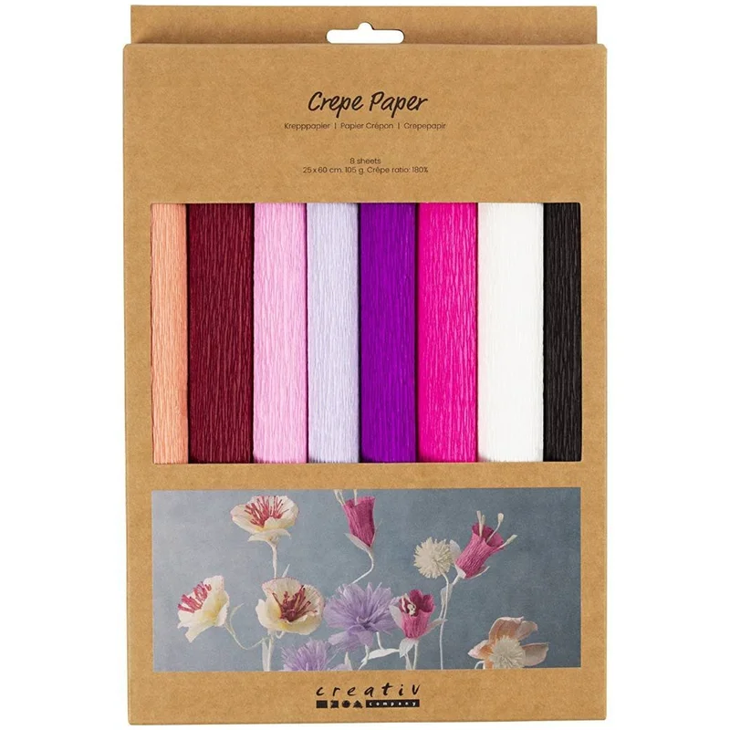 Creativ Company Kreppapir Lilla rosa fargeblanding 8 ark