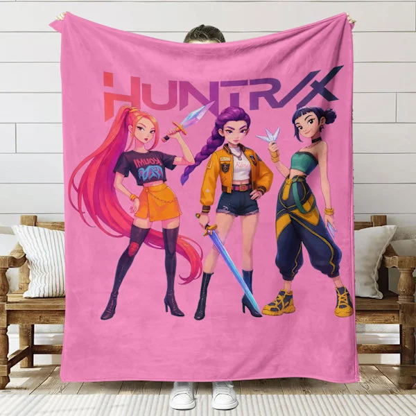 Huntrix K-Pop Printet Tæppe | Flannel Plaid til Sofa & Seng (Anime Tema)]SNT042]150+130cm