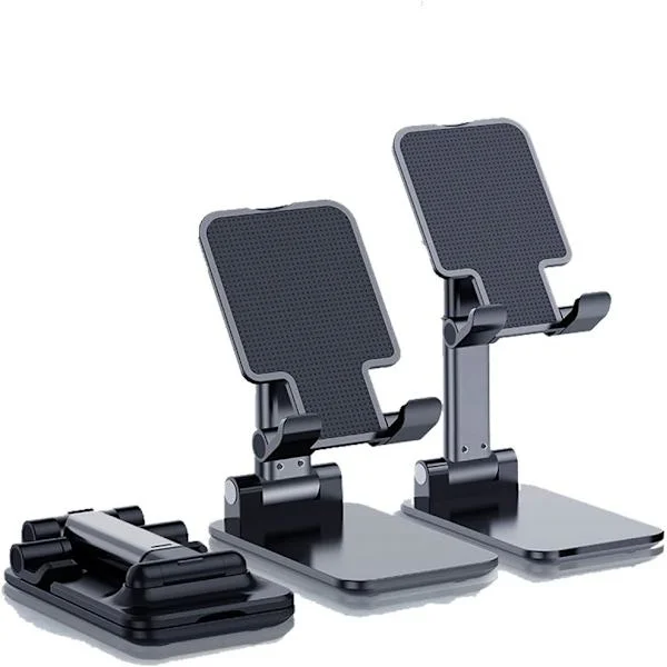 Foldable Cell Phone Stand for Desk, Portable Aluminum Alloy Tablet Stand, Adjustable Height and Angle, Black