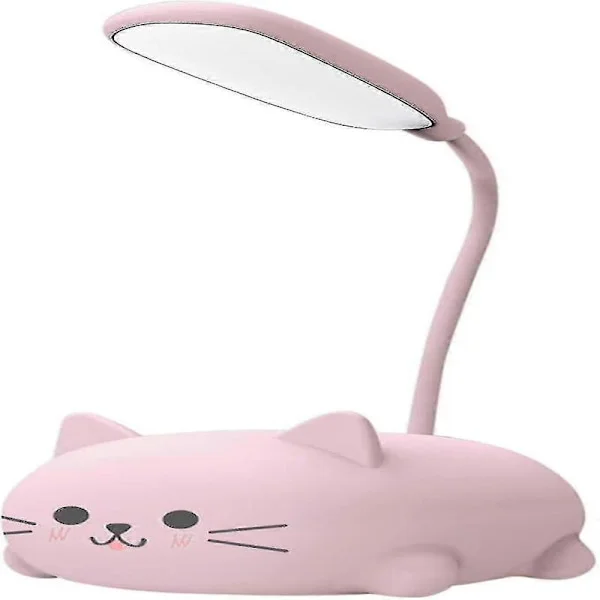 Skrivebordslampe for barn, søt katte LED-bordlampe med fleksibel arm, USB-oppladbar bordlampe, øyebeskyttelse, leselampe, tegneserie Kawaii sengelampe