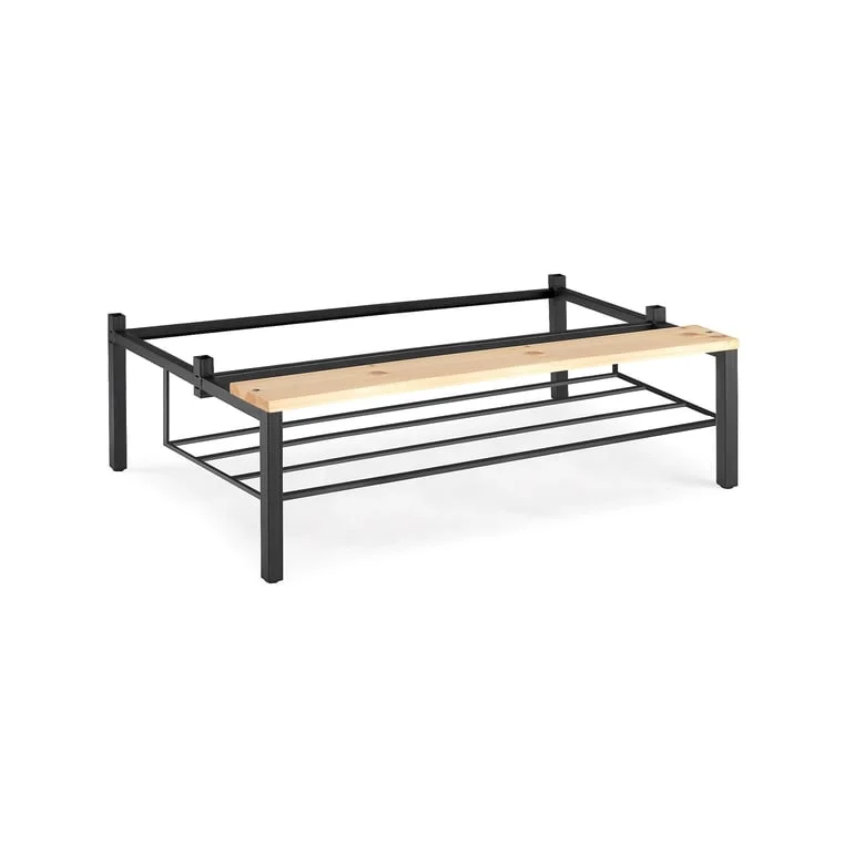 Bench seat with shoe rack for lockers CLASSIC/CURVE, W 900 mm, pine