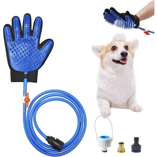 Hundetilbehør for dusj og slangekoblinger for hundevask – det ultimate settet med hundedusjtillbehør, komplett med vaskehansker og børste for 