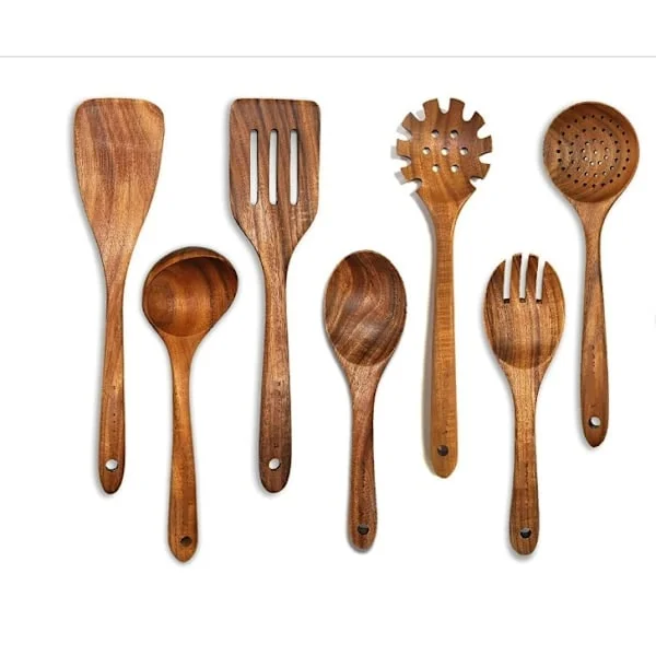 Träskedar för matlagning, 7 st träredskap för matlagning teak trä köksredskap set trä köksredskap trä köksredskap träspatel för matlagning