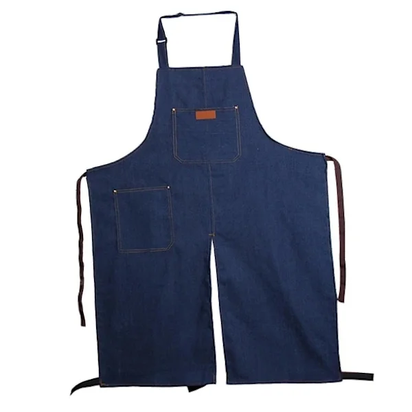 Keramikk Denim Forkle Bærbar Lomme Denim Ermeløs Anti-fouling Delt Ben Arbeidsforkle
