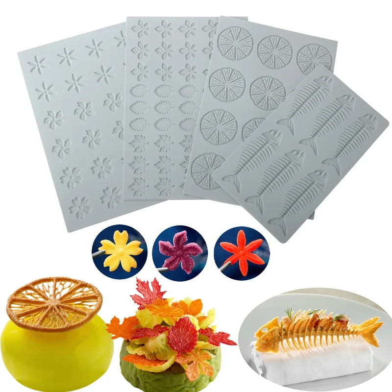 AliExpress - Moule en Silicone en os de poisson, feuille d'érable, fleur, Fondant, tapis en dentelle, gastronomie moléculaire, chocolat, cuisson 