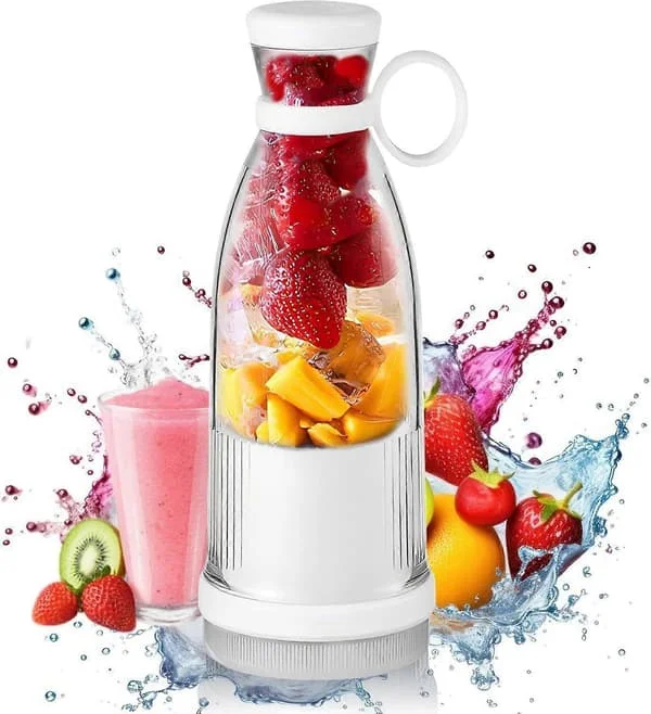 Oppladbar bærbar blender 350 ml, kraftig personlig smoothie-maskin for frukt, shaker, hjem, kontor, skole og utendørs, blå
