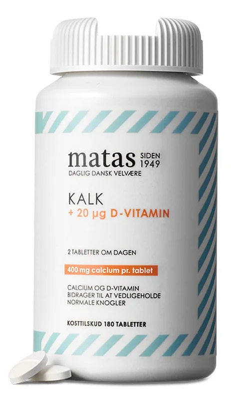 Spar 25% • Køb 2, Matas Striber Kalk 400 mg + D-vitamin 20 μg 180 tabl., Helse & Madvarer, Mineraler, Kalk