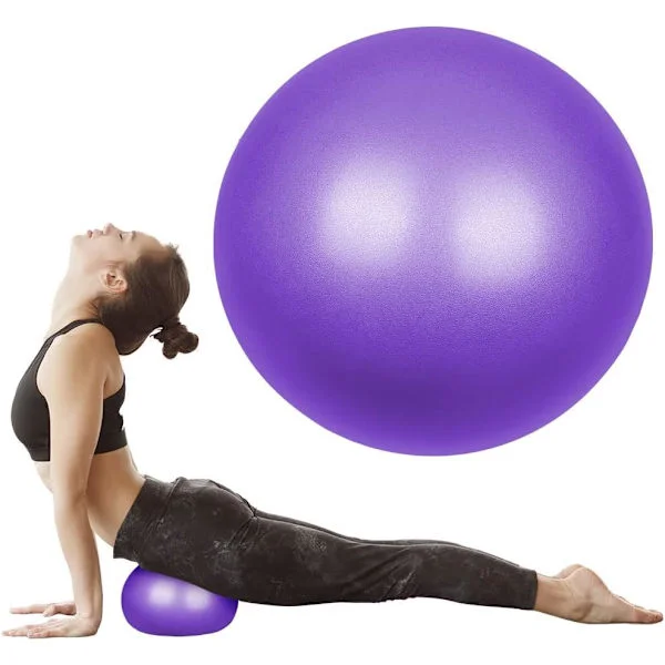 Pilatesball, 25 cm, sklisikker og eksplosjonssikker treningsball, yogabalansball, med oppblåsbart sugerør, lilla