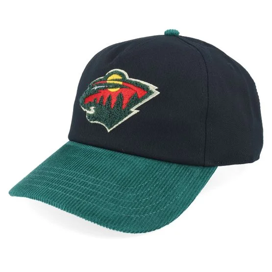 American Needle - NHL Svart unconstructed Caps - Minnesota Wild Burnett Black/Green Black/Dark Green Corduroy Dad Cap @ Hatstore