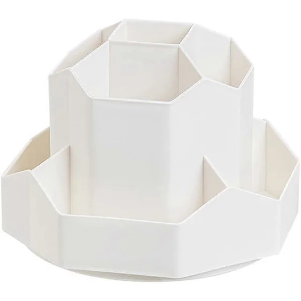 Rotating Storage Organizer Desk Storage Office Supplies Pen Holder for Desk Organized Pen Cup Pot Pen Holder (White-9 Compartments)