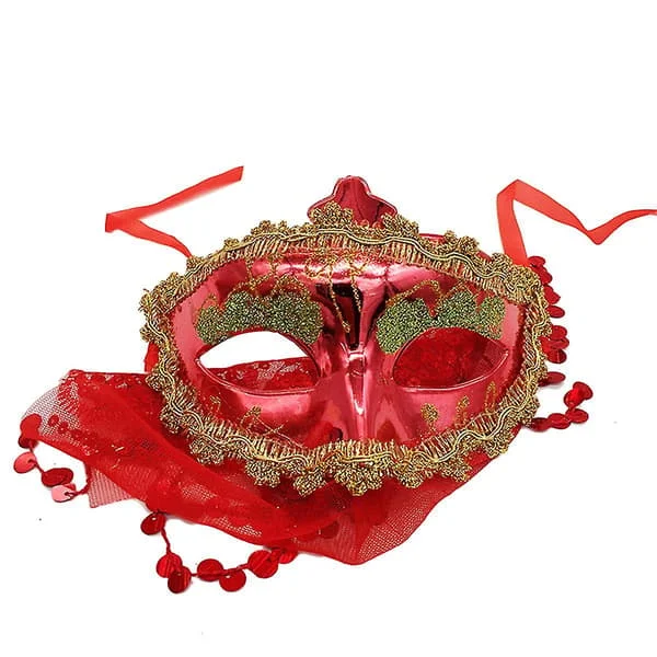 Mysterious Veil Cosplay Mask Kvinnor Fancy Ball Ögonmask Mask Med Paljetter För Karneval Maskerad Latin Dance Magdans Fest (röd)