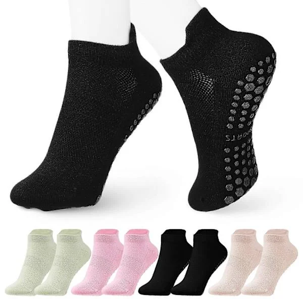 4 Pairs Pilates Grip Socks Yoga Socks Pilates Socks Short Socks Women Grip Socks Pilates Socks Ankle Socks As Shown
