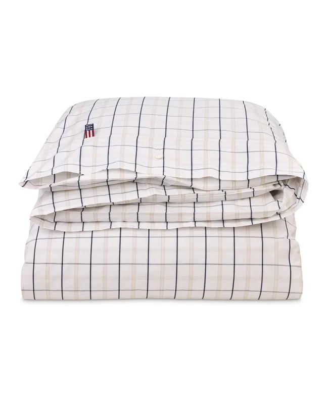 Lexington ICONS rutigt påslakan i percale, vit/beige/marinblå