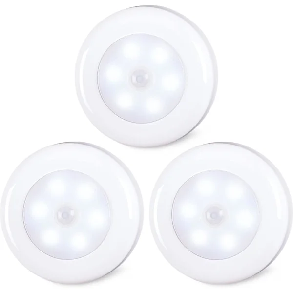 Rörelsesensorlampor inomhus, batteridriven LED-lampa för under skåp, skåp, garderob, trappor, garderob, kök, hall 3-pack