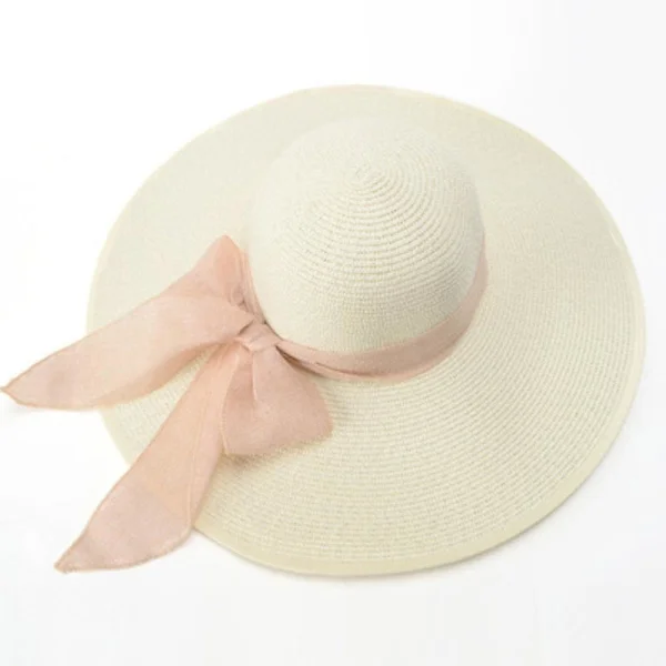 Solhatt, solhatt av hög kvalitet, andningsbar och elegant sommaraccessoar, solhatt vävd halm solhatt med band för resor och strand (vit)