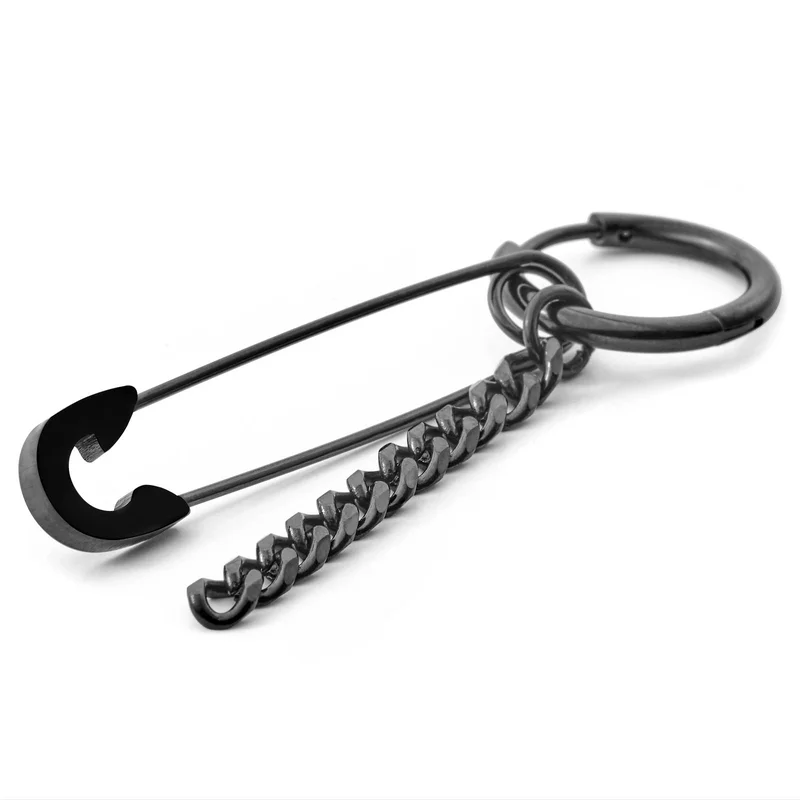 Floyd Black Safety Pin Charm Hoop Earring for Men - Charm Hoop Earrings