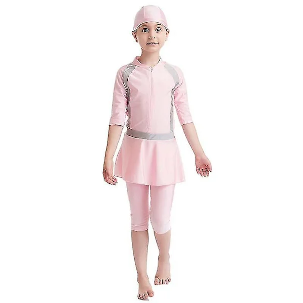 Perfekta flickor Barn Muslimska badkläder Islamiska badkläder Mild hud Burkini badkläder Strandkläder pink