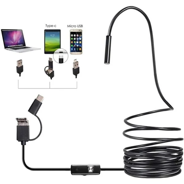 7 mm 3-i-1 boroskop inspektionskamera för Android USB Typ-C-gränssnitt, rör sänka avloppsrör kamera med 6 justerbara LED-lampor, IP67 vattentät B