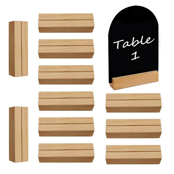 12-pack Trä Placeringskortshållare för Bröllopsbord, Äkta Trä Bordsnummerhållare, Menyhållare, Solid Bas och Elegant Design-XF30-