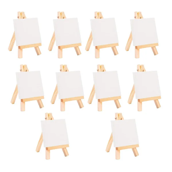 12 st Mini Stafflier för Konstnärer + 3 tum x 3 tum Mini Duk Set Måleri Barnhantverk DIY Ritning Litet Bord