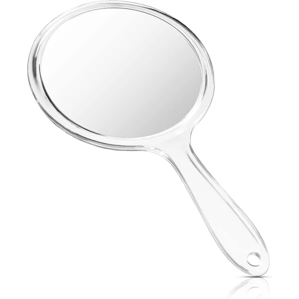 Bärbar Spegel Dubbelsidig Hand Spegel Förstorande Spegel med Handtag – plast, transparent – för resa
