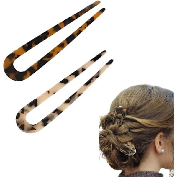 Formede hårnåler Hårgaffel for fransk twist Chignon-nåler Stor fransk for kvinner med tykkere fint hår - 2-pakning