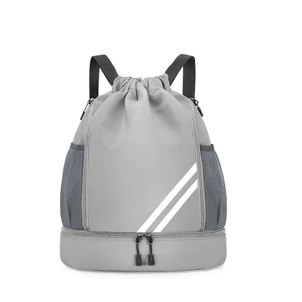 Drawstring Gym Bag, Waterproof Sports Bag with Shoe Compartment, Large Gym Bag, PE Bag Grey