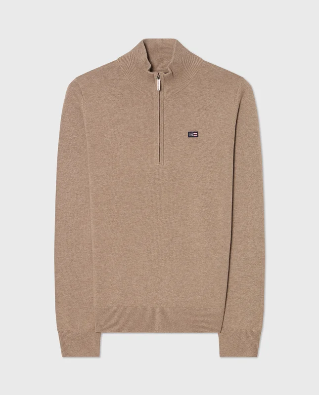 Lexington Teen-puuvillaneule puolivetoketjulla, beige melange