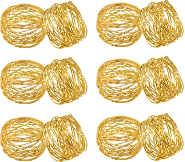 Round Metal Mesh Napkin Rings, 12-Pack, for Dinner Parties, Daily Use, Gold Gold