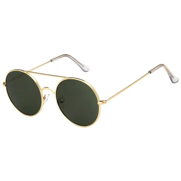 Golden Round Sunglasses Green Glass