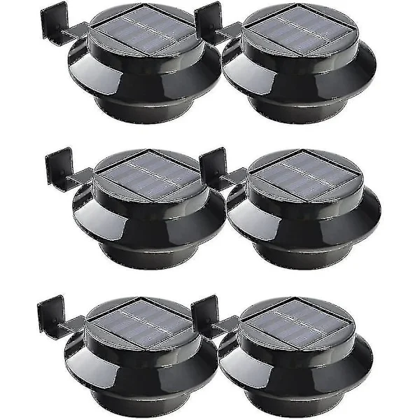 Paket med 6 Solcellsdrivna LED-lampor för Takränna, Staket, Tak, Takränna, Trädgård, Gräsmatta, Vägg, Svart
