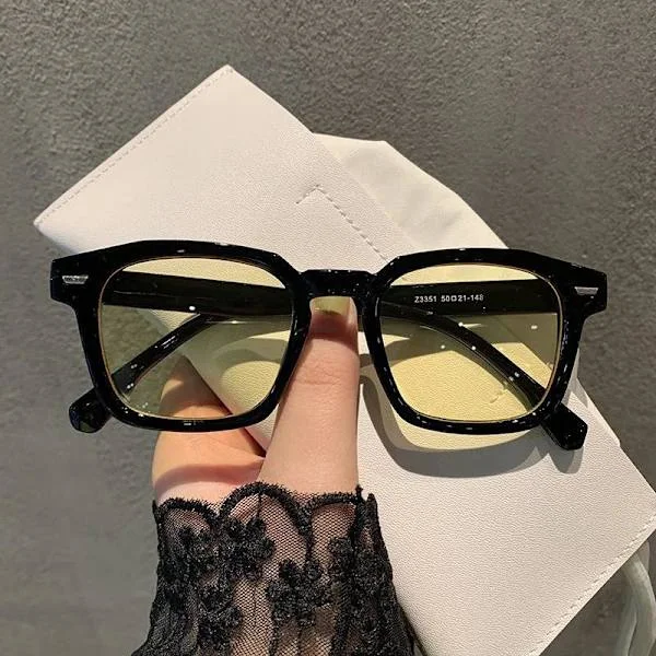 OIMG New Unisex Rectangle Vintage Sunglasses Fashion Design Retro Sunglasses Women Glasses Cat Eye Casual Goggles Black and yellow