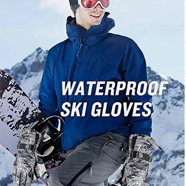 Ski Gloves Men Snow Gloves For Men Women Waterproof Snowboard Gloves Winter Warm Black