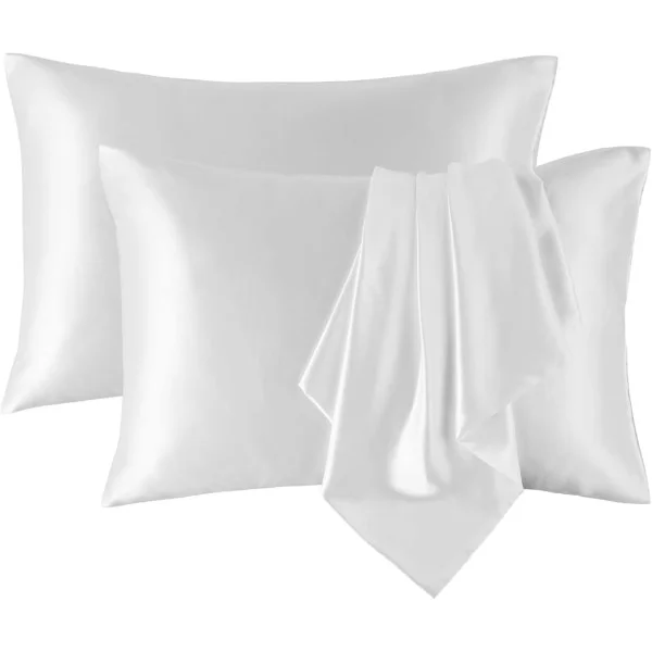 Siden Satin Örngott för hår - BPC Säng Örngott King Size Set med 2 för hår och hud, Satin Örngott 20x40 tum (Vit)