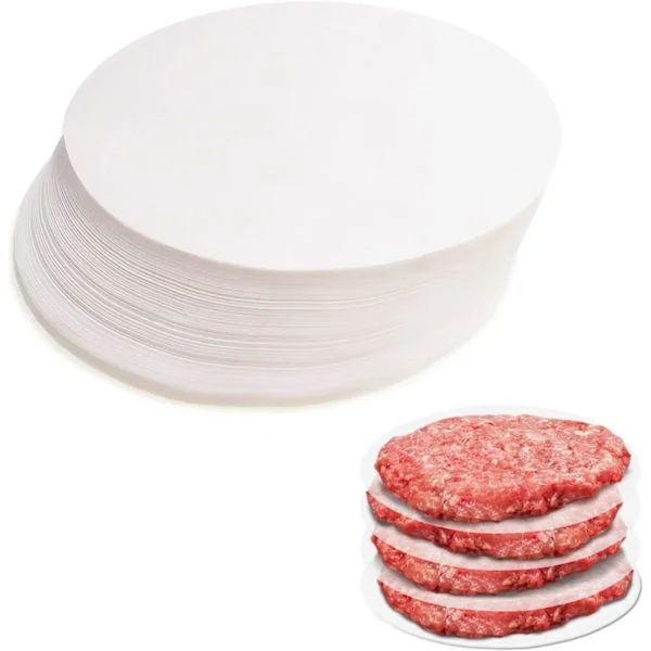 Rundt pergamentpapir, non-stick papir, forskårne ark til perfekte burgere, cheeseburgere, bøffer - vokspapir non-stick papir bagepapir