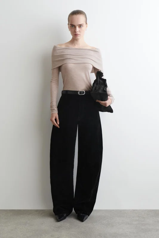 COS Femme Top À Encolure Bardot En Laine Mérinos in Beige