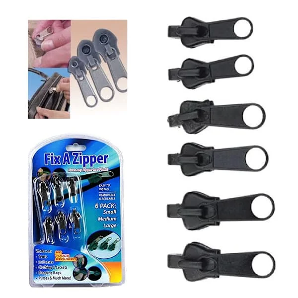6-pak Instant Fix Lynlås Reparationssæt Udskiftning Lynlås Slider Lås DIY AA One Size