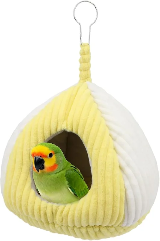 Vintervarm fågelholk-hängmatta, en bekväm hängande fågelholk lämplig för små papegojor, conures, nymfparakiter, undulater, etc. (Gul, L)