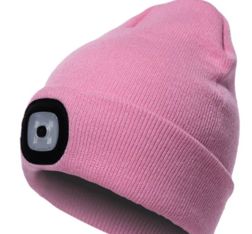 Stickad mössa med LED-ljus, lysande mössa, mössa med ljus, nattfiske, lysande mössa, mössa med ljus