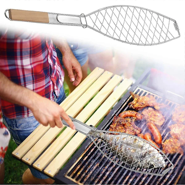 Grillausklipsi yhdelle kalalle, grillaustarvikkeet, kalan grillausklipsi, grillaustarvikkeet, litteä kahva