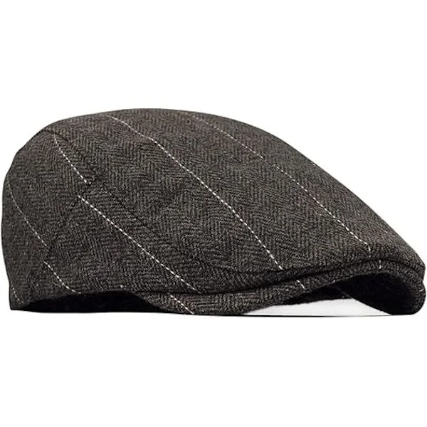 Tweed Flat Cap til Mænd Køre Kasket Newsboy Kasket - Justerbar Trendy Newsboy Irsk Basker, Efterår Vinter, 55-59 CM Kaffe