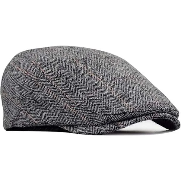 Tweed Flat Cap for men Kjørecap Newsboy Cap - Justerbar Trendy Newsboy Irsk Beret, Høst Vinter, 55-59 CM