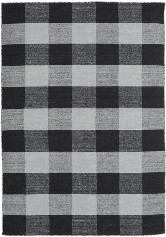 160X230 Tapis Check Kilim - Noir/Gris Moderne Noir/Gris ()
