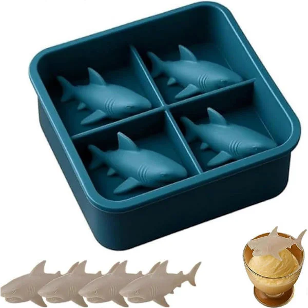 Hai Silikon Isform, Gjenbrukbar Liten Dyre 3D Isbitbrett for Fryser, 4 Hulrom Morsom Enkel-Slipp DIY Form Egnet for Whisky Juice Cocktail C
