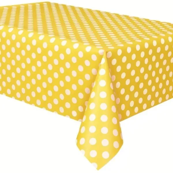 Rektangulær 137 x 183 cm prikkete PEVA-voksduk (gul)