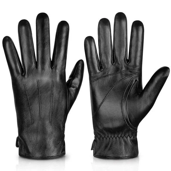 Leather Gloves, Genuine Sheepskin for Men, Cashmere Lined for Driving