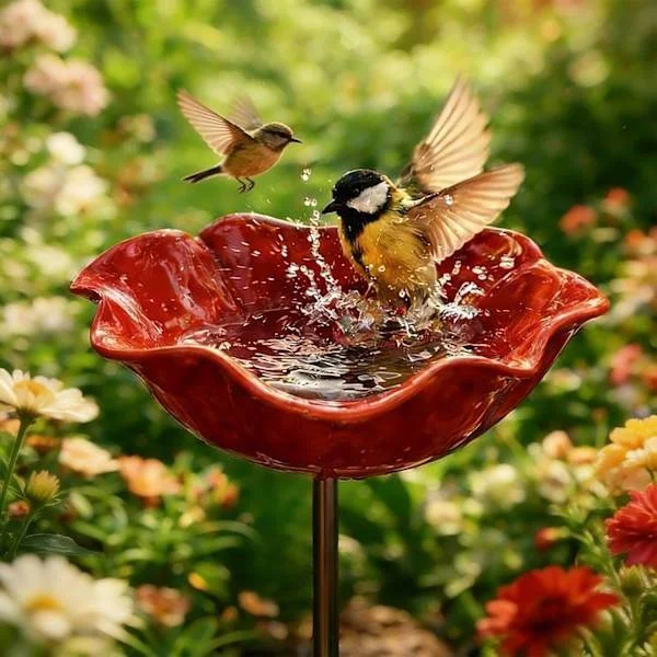 Fågelbadkar i metall med blommönster, handgjorda trädgårdssparvbadkar, tåliga fågelbadkar och insektsmatare, trädgårds- och uteplatsbibadkar