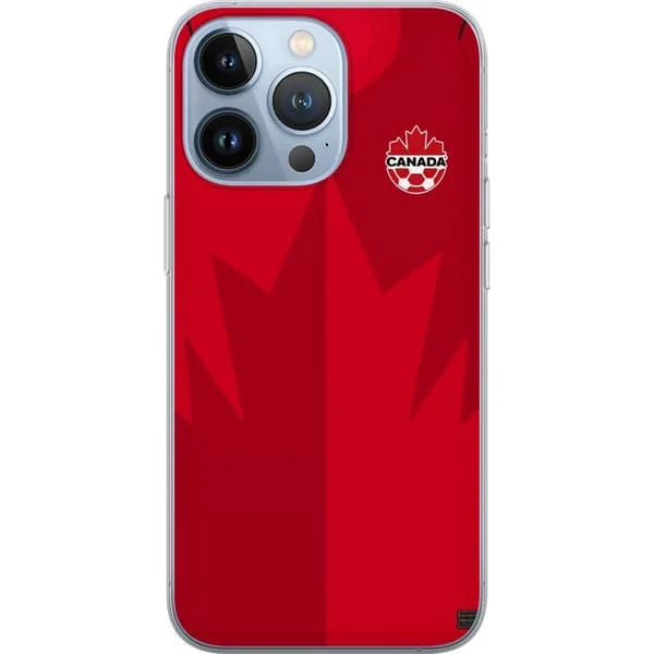 Kompatibelt Mobildeksel til Apple iPhone 13 Pro Rød fotballdrakt med lønneblader og kanadisk emblem i strøken sportsdesign